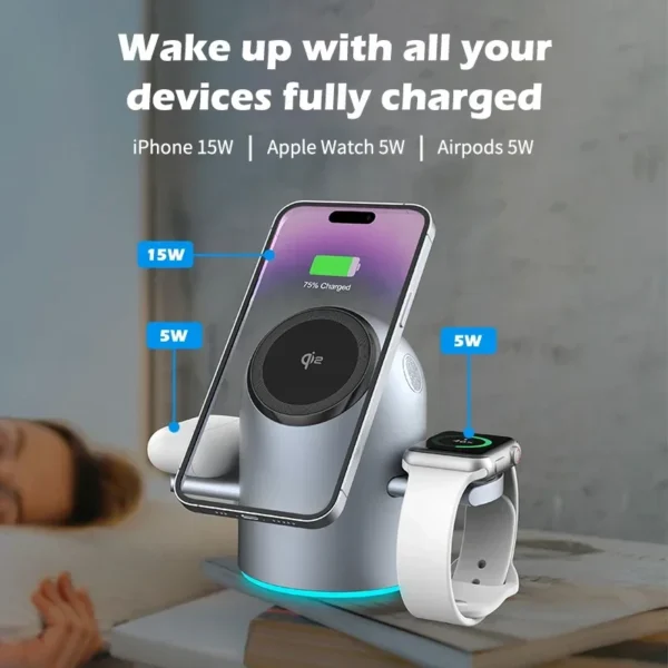Qi2 15W 3-in-1 Auto-Rotating Magnetic Wireless Charger for IPhone 16/15/14 Pro Max & Apple Watch - Fast Charging Station