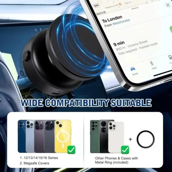 Car Electric Vacuum Suction Cup & Magnetic Wireless Charger Phone Holder 360° Rotation For Magsafe iPhone 16 15 14 13 12 Pro Max