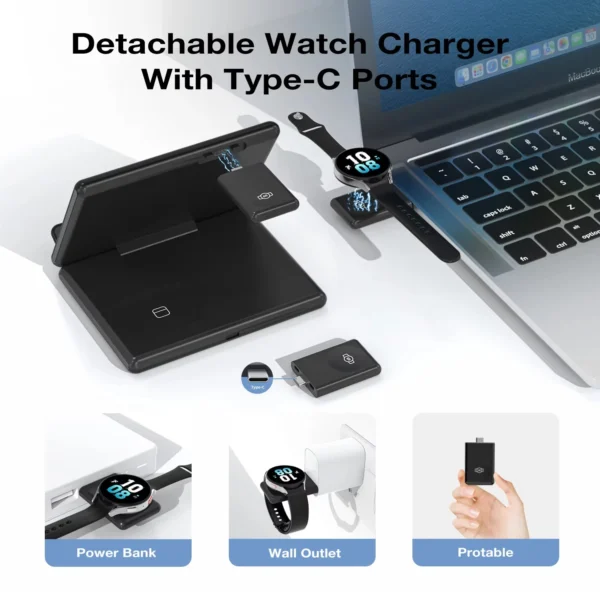3 in 1 Foldable Wireless Charger for Samsung - Charging Dock for Galaxy S24/S23/Z Fold/Z Flip, Watch 7/6 Classic, Buds Pro
