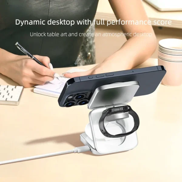 Qi2 Aluminum Alloy 3-in-1 Magnetic Wireless Charger, Foldable Stand for iPhone 16, 15, 14 Pro Max, AirPods, iWatch Fast Charger